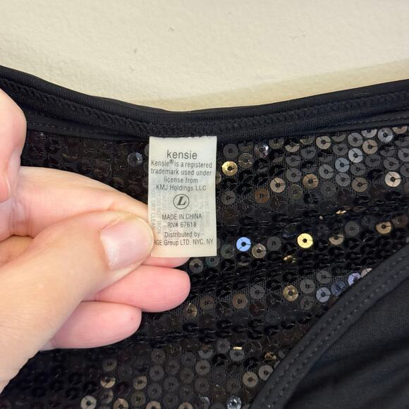 Kensie Two Piece Bikini Set L Black Sequins Halter Tie Straps Beach Summer NWT - Picture 14 of 16